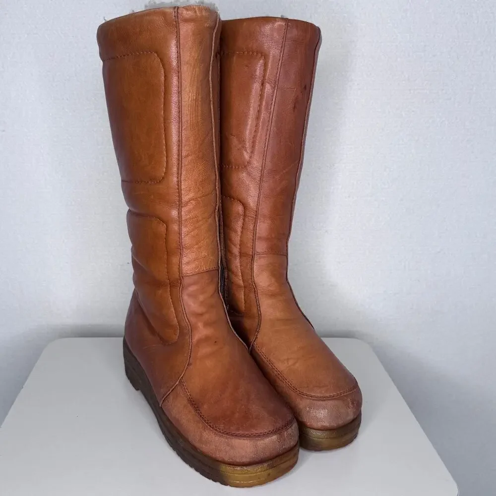 Vintage 1980s Blondo Canada Cognac Fleece Lined Leather Winter Boots Sz 7